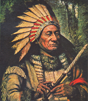 Tocado de plumas de águila en un retrato  del jefe indio Toro Sentado